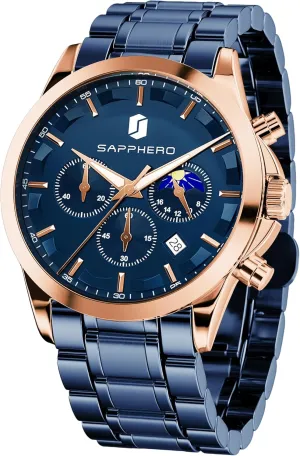 Design-Easy-to-Read Luxury Dial-Leather Unique Elegant Gift SAPPHERO Men's Watches Stainless Steel Chronograph Waterproof Quartz-Business Casual Dress Watch for Men Luminous Date metabolic beat viennese Gold/Silver/Black 