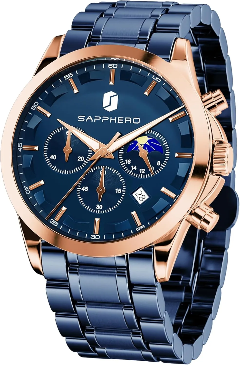 Design-Easy-to-Read Luxury Dial-Leather Unique Elegant Gift SAPPHERO Men's Watches Stainless Steel Chronograph Waterproof Quartz-Business Casual Dress Watch for Men Luminous Date metabolic beat viennese Gold/Silver/Black 