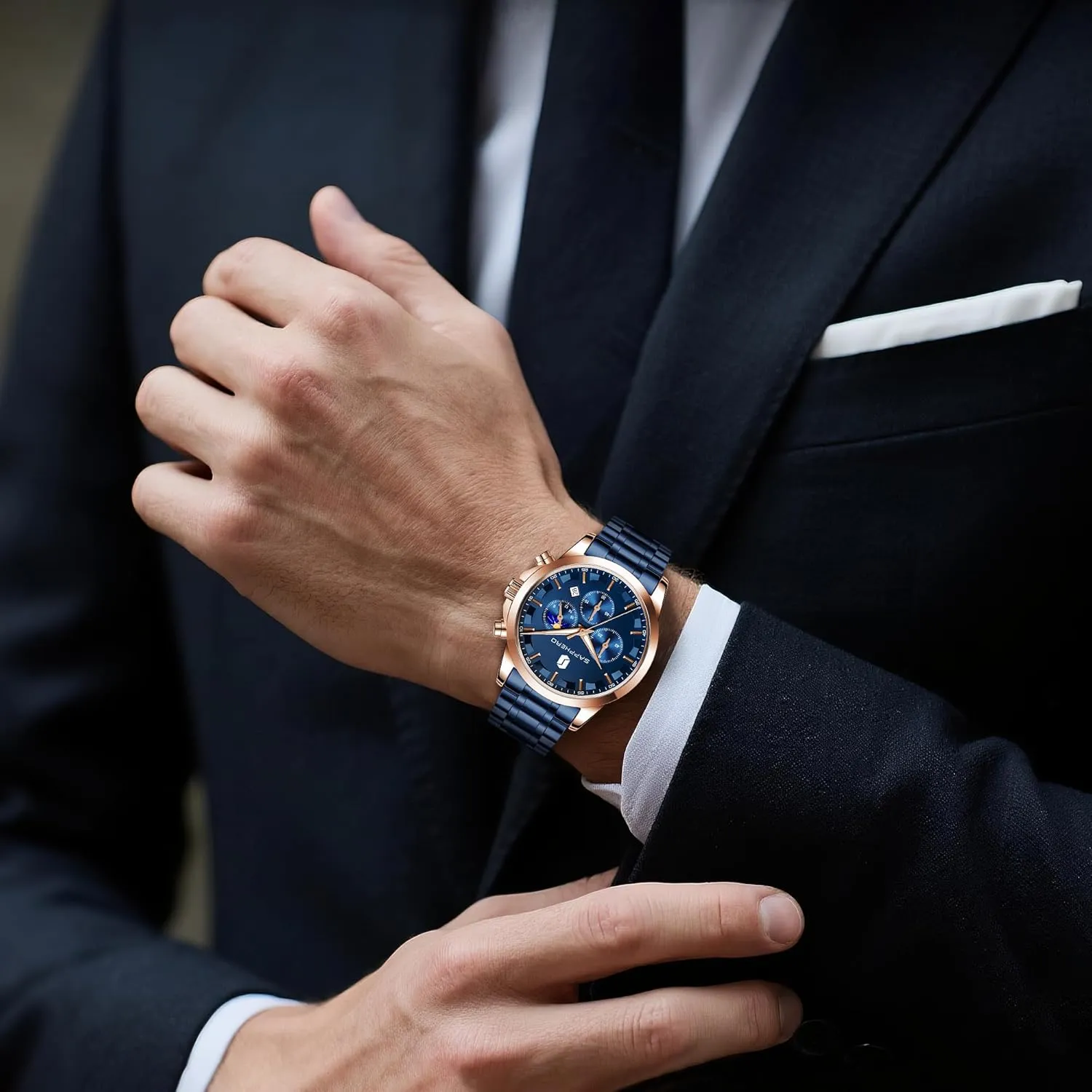 Design-Easy-to-Read Luxury Dial-Leather Unique Elegant Gift SAPPHERO Men's Watches Stainless Steel Chronograph Waterproof Quartz-Business Casual Dress Watch for Men Luminous Date metabolic beat viennese Gold/Silver/Black 