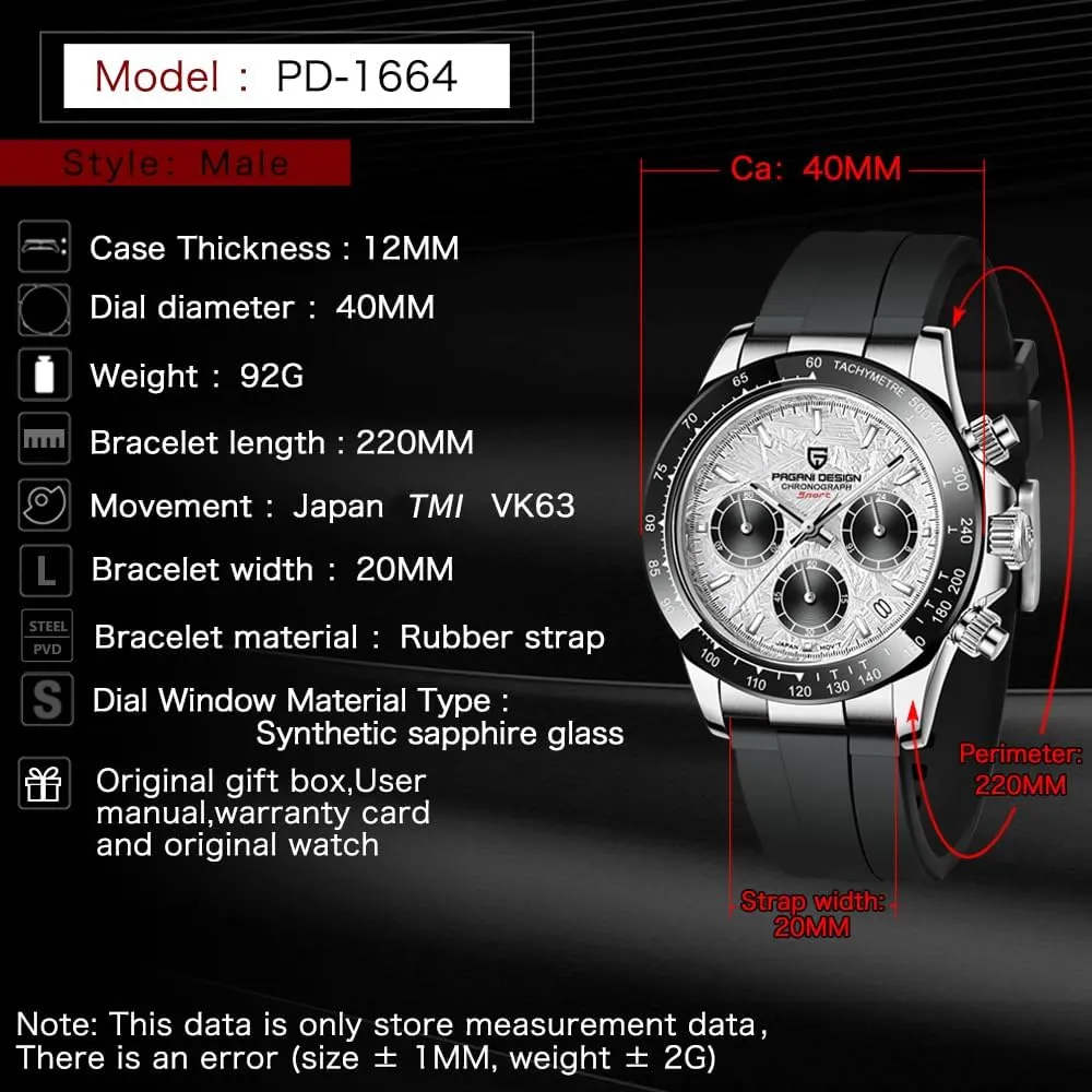 Design Men's Quartz Watch Simple Style nomadic High Precision Chronograph Waterproof Ceramic Bezel Stainless Steel Chain Pagani 