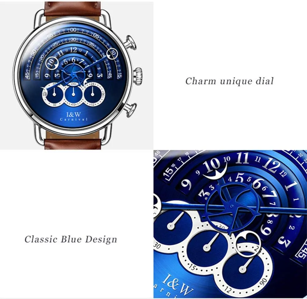 Design Watches emission yarn utensil wring Men Chronograph Stop Watch Sapphire Waterproof Clock Genuine Leather Strap MASTOP Top Brand Unique 