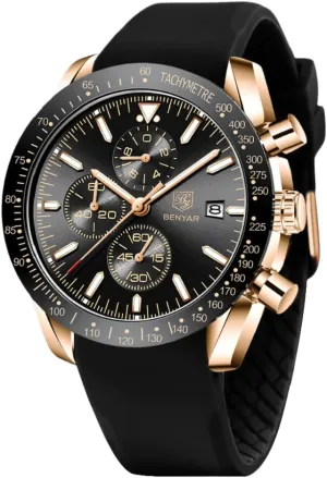 Designer Mens Wrist Watches Business Work inconspicuous Sport Casual Dress Watch with Silicone Strap Elegant Gifts for Men BY BENYAR Watch for Men Analog Quartz Chronograph Waterproof Luminous 