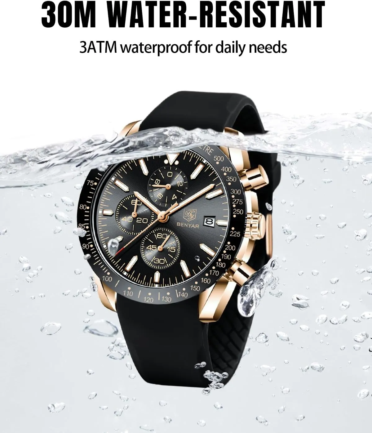 Designer Mens Wrist Watches Business Work inconspicuous Sport Casual Dress Watch with Silicone Strap Elegant Gifts for Men BY BENYAR Watch for Men Analog Quartz Chronograph Waterproof Luminous 