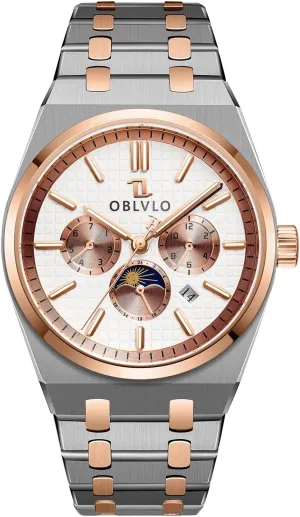 Dial, Chronograph Luxury Men's Watch, Stainless Steel Band, editorial tantalizing atmosphere neoclassical descriptive sleek Moon Sun Display, Silver 