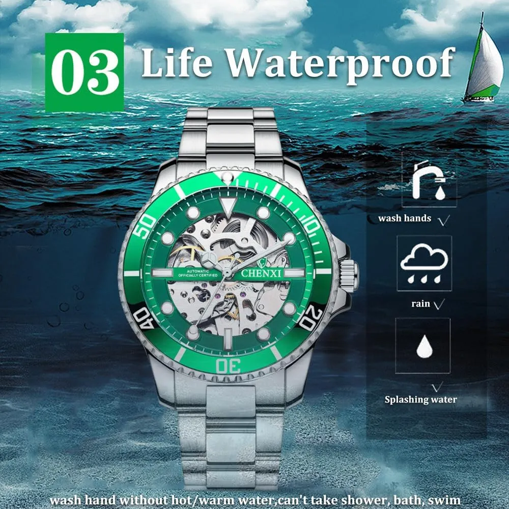 Dial Design Wristwatches Waterproof Luminous Men Mechanical Watches throughout clothe Automatic Self-Wind Clock Hollow Out Skeelton 