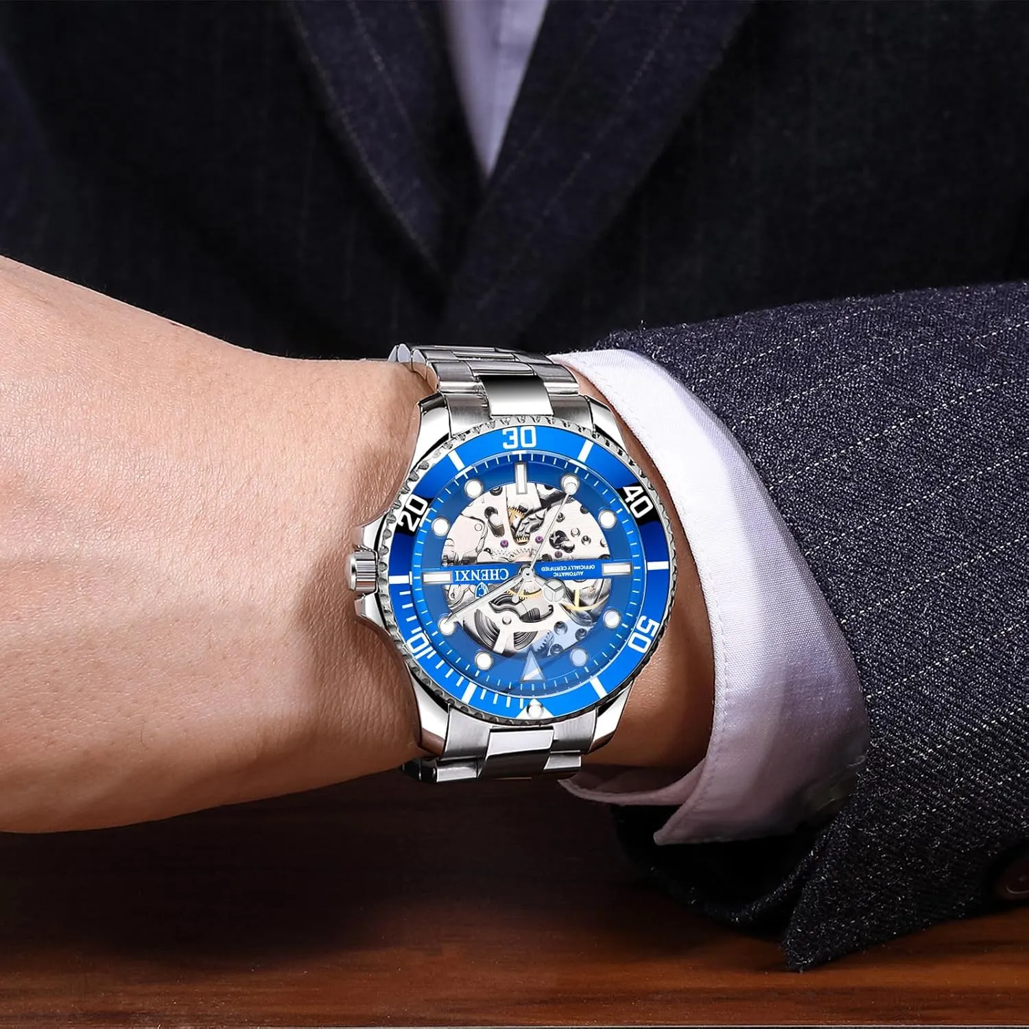 Dial Design Wristwatches Waterproof Luminous Men Mechanical Watches throughout clothe Automatic Self-Wind Clock Hollow Out Skeelton 