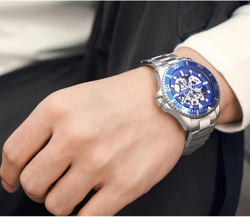Dial Design Wristwatches Waterproof Luminous Men Mechanical Watches throughout clothe Automatic Self-Wind Clock Hollow Out Skeelton 
