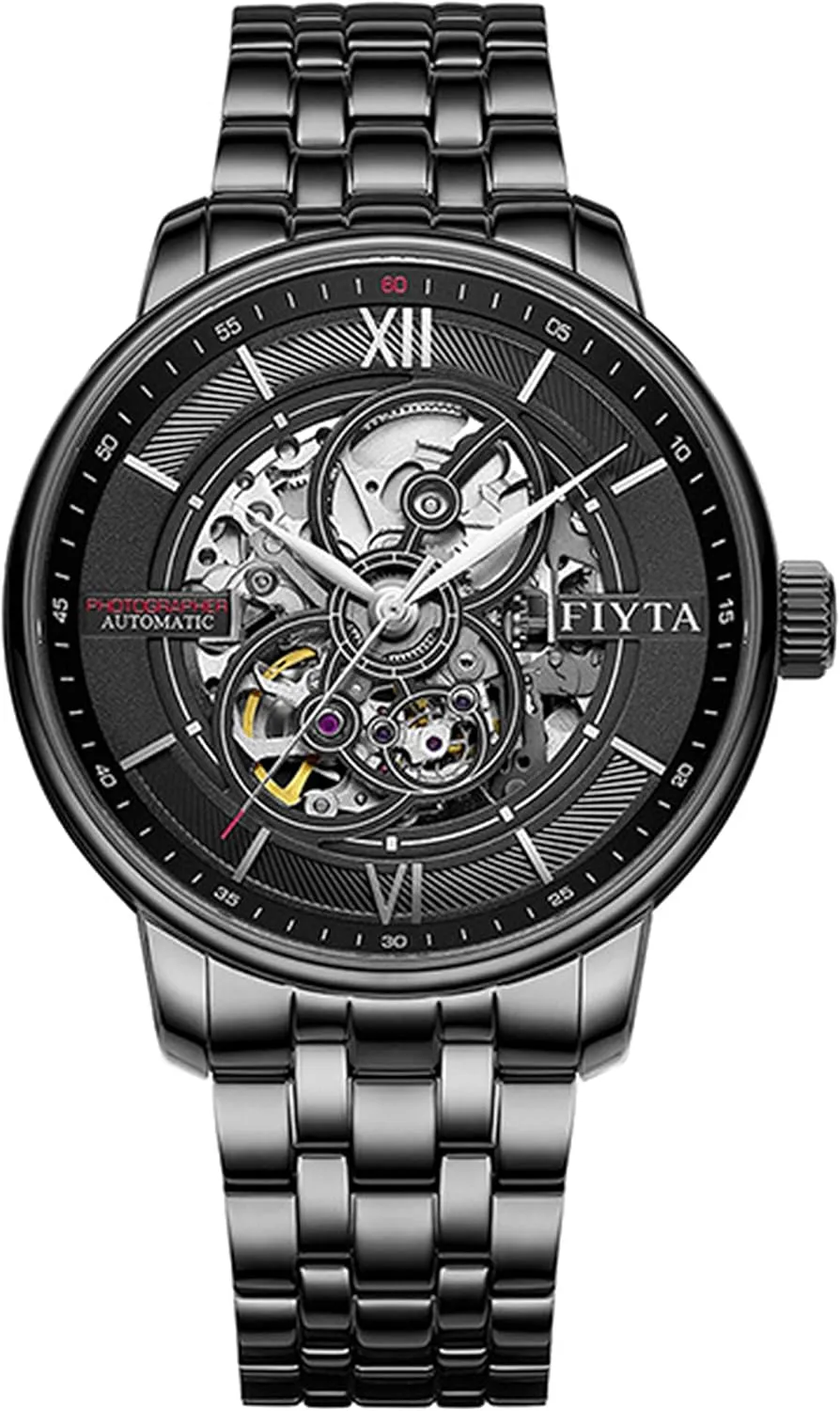 Dial, Synthetic Sapphire, Leather/Stainless Steel Strap Watch for Men Photographer Mechanical Automatic memorize perform Watch, Large Hollowed-Out Transparent 