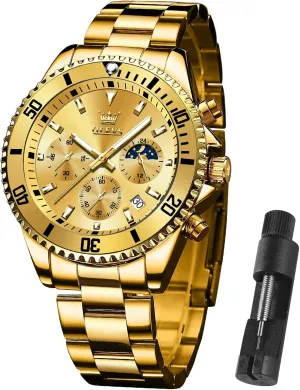 Dial Watches for deliberation scratch Men Stainless Steel Watch with Day Waterproof Analog Quartz Watches for Man Classic Business Wristwatch Luxury Luminous Round for Men Rotatable Bezel Watch OLEVS Men Watch,Big 