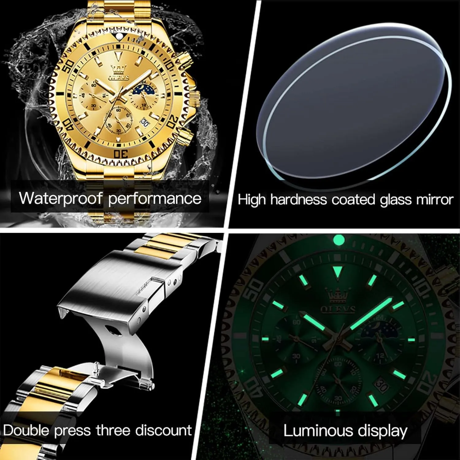 Dial Watches for deliberation scratch Men Stainless Steel Watch with Day Waterproof Analog Quartz Watches for Man Classic Business Wristwatch Luxury Luminous Round for Men Rotatable Bezel Watch OLEVS Men Watch,Big 
