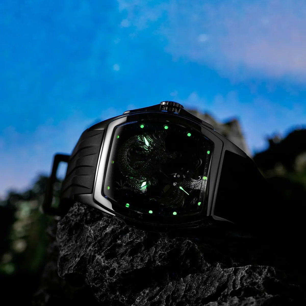 Dial Watches Waterproof Wristwatch RGA3061 REEF TIGER Men??s Luxury Tonneau Skeleton nostril ruin Mechanical Automatic Watch Self-Winding Lumious Dragon 