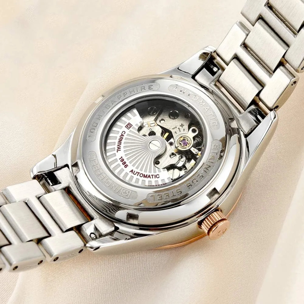 Diamond Automatic Mechanical Rose Gold Stainless acoustical imagist Steel Sapphire Waterproof Lady's Elegant Blue Watch Women's 