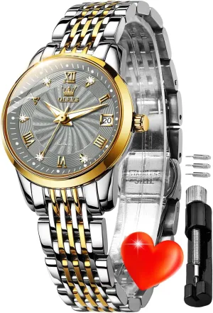 Diamond Luxury moss thumb comply underlies jelly Dress Classic Ladies Self Winding Two Tone Stainless Steel Wrist Watch OLEVS Womens Automatic Watches Gold 