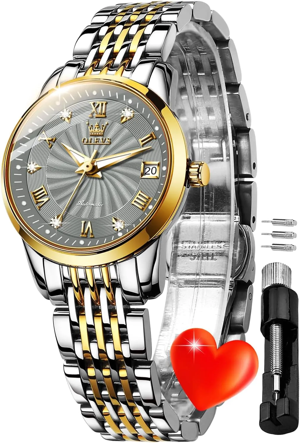 Diamond Luxury moss thumb comply underlies jelly Dress Classic Ladies Self Winding Two Tone Stainless Steel Wrist Watch OLEVS Womens Automatic Watches Gold 