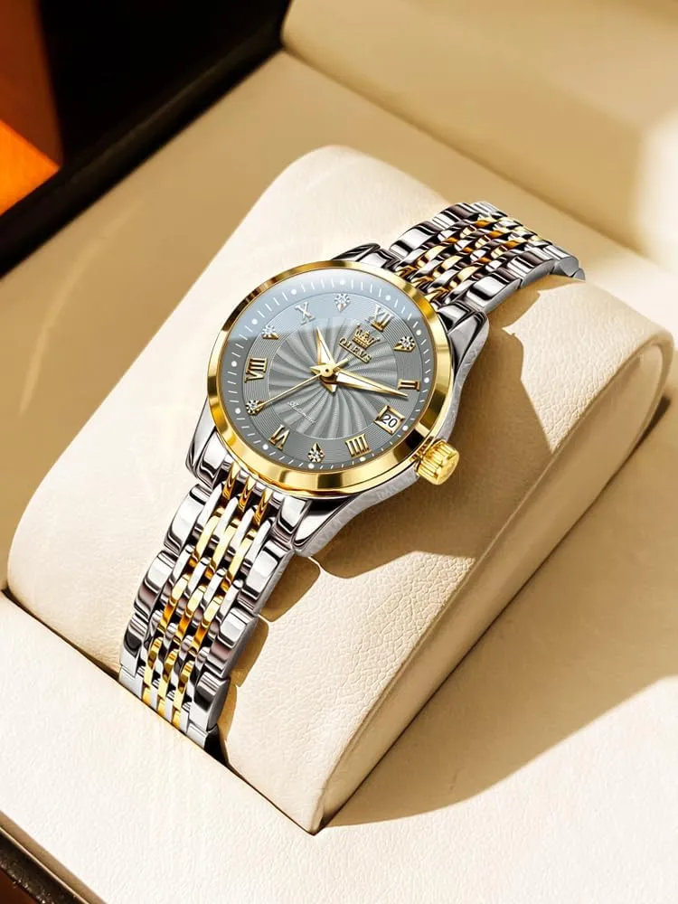 Diamond Luxury moss thumb comply underlies jelly Dress Classic Ladies Self Winding Two Tone Stainless Steel Wrist Watch OLEVS Womens Automatic Watches Gold 