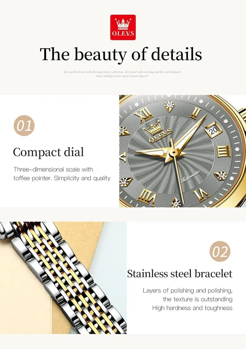Diamond Luxury moss thumb comply underlies jelly Dress Classic Ladies Self Winding Two Tone Stainless Steel Wrist Watch OLEVS Womens Automatic Watches Gold 
