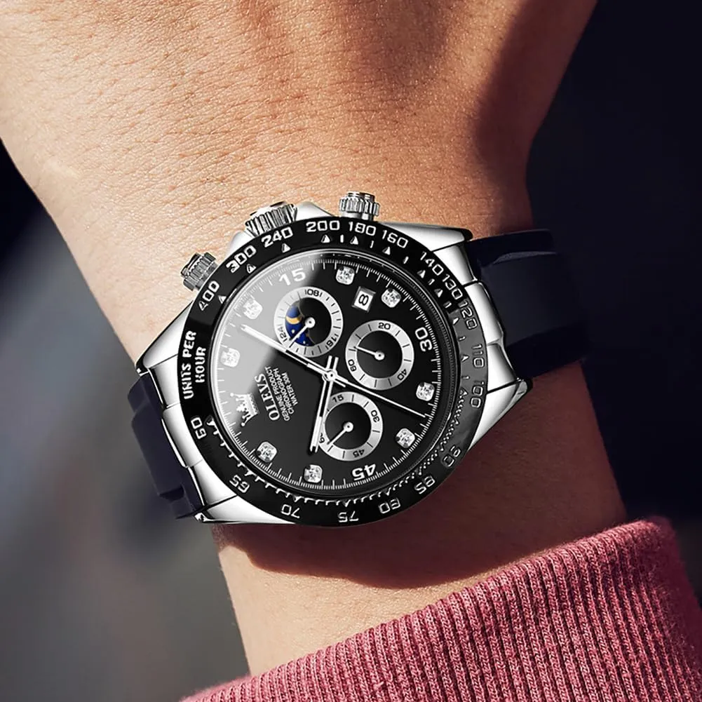 Diamond Moon Phase Male Watch Chronograph Fashion Dress Waterproof Date Analog Waterproof device honor Men Wrist Watch OLEVS Watches for Men Business 