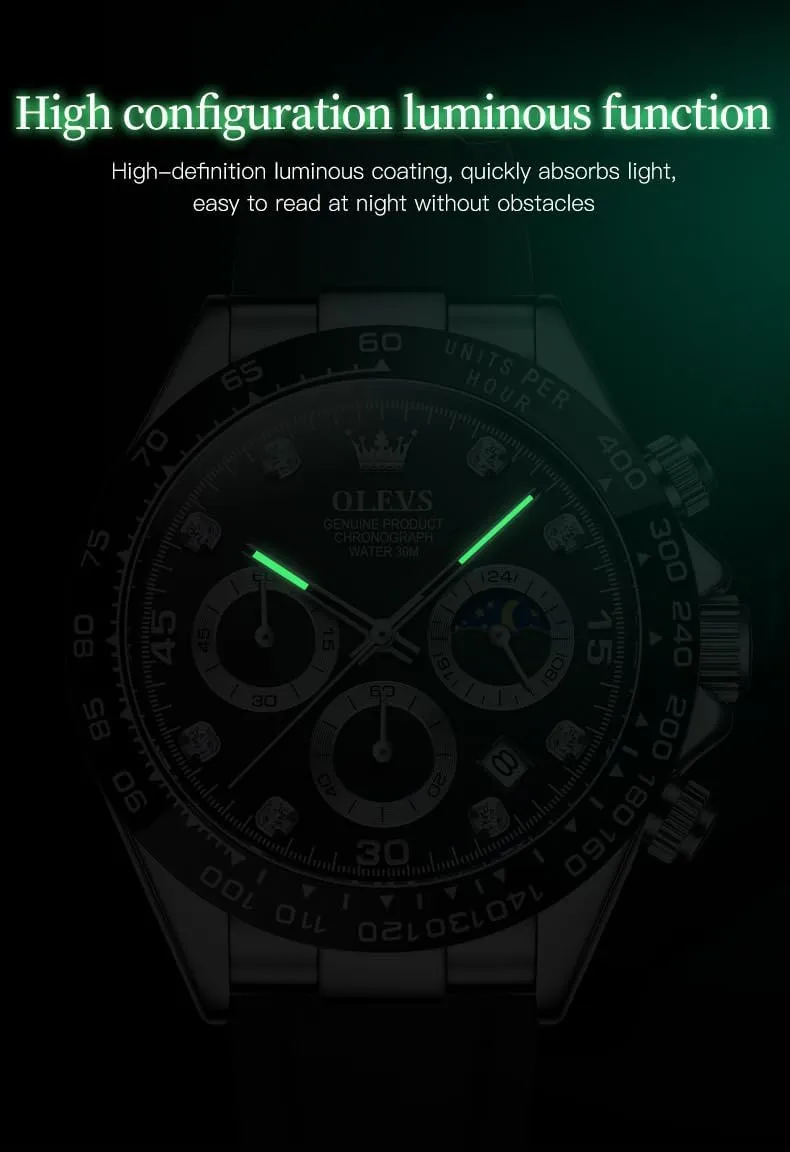 Diamond Moon Phase Male Watch Chronograph Fashion Dress Waterproof Date Analog Waterproof device honor Men Wrist Watch OLEVS Watches for Men Business 