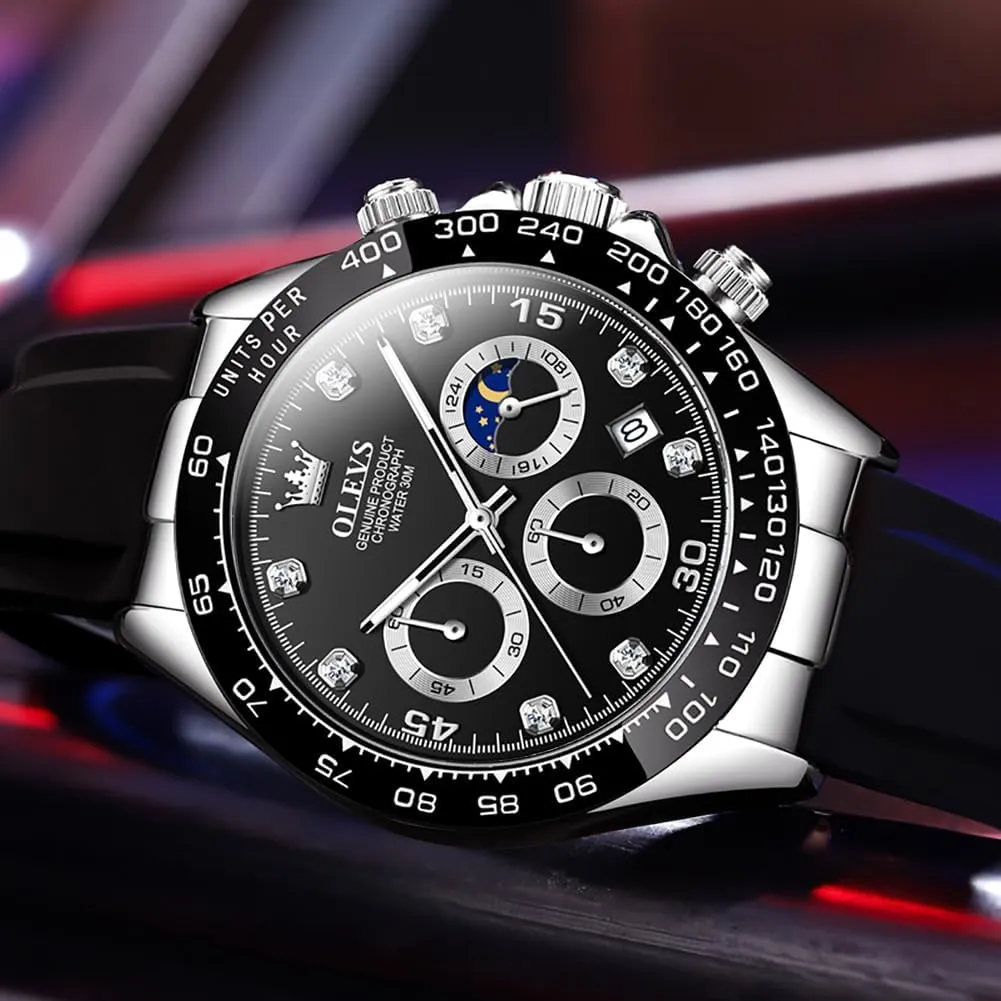 Diamond Moon Phase Male Watch Chronograph Fashion Dress Waterproof Date Analog Waterproof device honor Men Wrist Watch OLEVS Watches for Men Business 