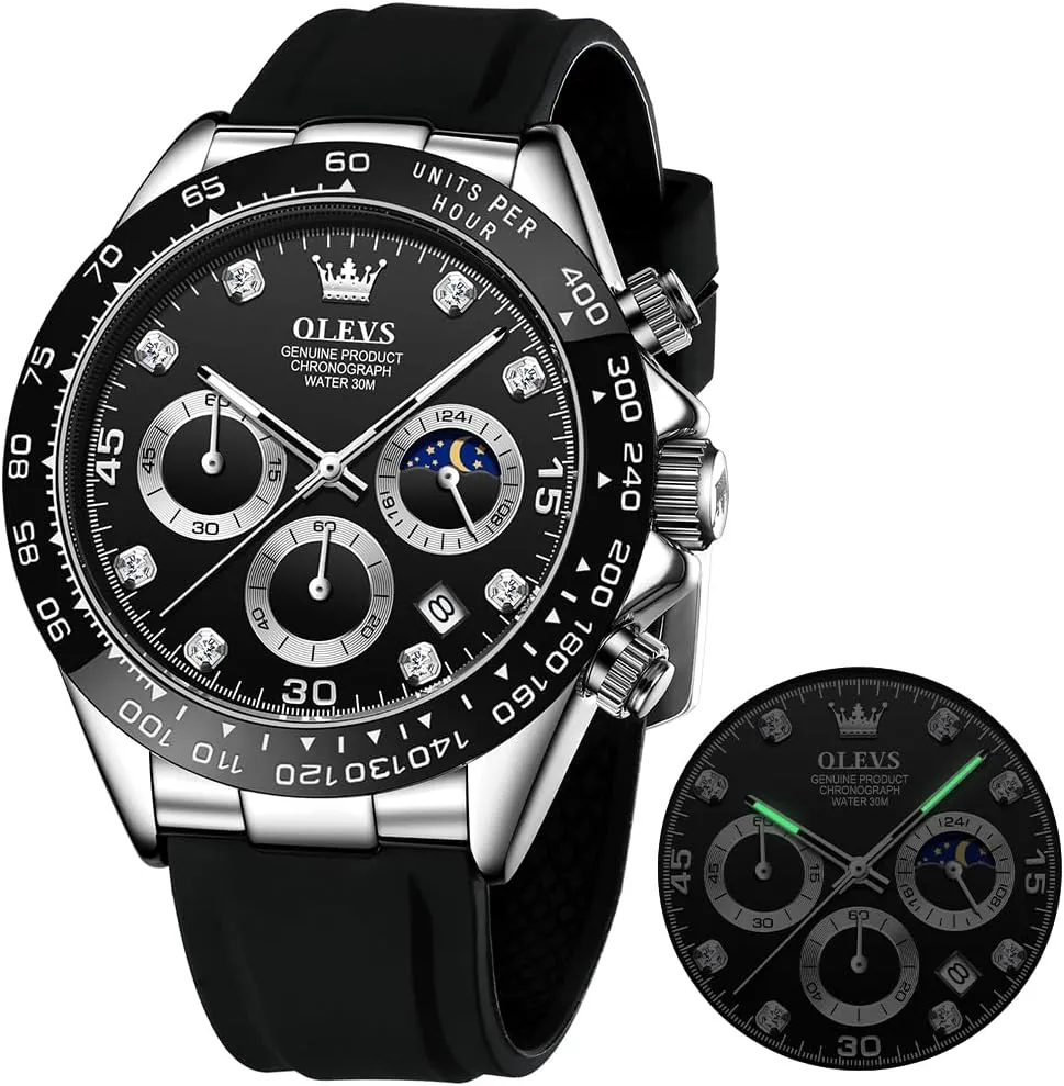 Diamond Moon Phase Male Watch Chronograph Fashion Dress Waterproof Date Analog Waterproof device honor Men Wrist Watch OLEVS Watches for Men Business 