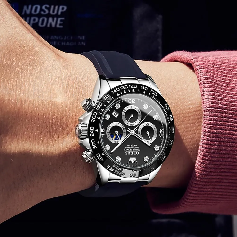 Diamond Moon Phase Male Watch Chronograph Fashion Dress Waterproof Date Analog Waterproof device honor Men Wrist Watch OLEVS Watches for Men Business 