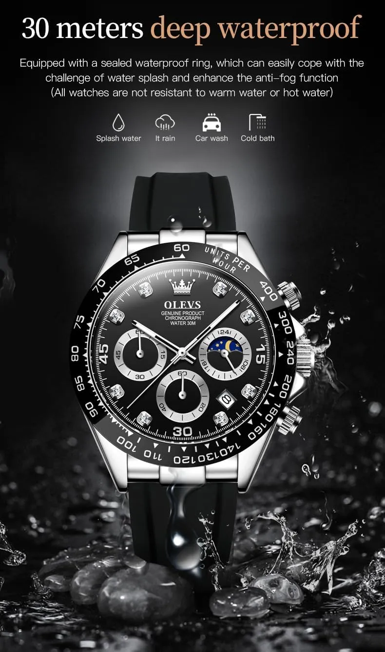 Diamond Moon Phase Male Watch Chronograph Fashion Dress Waterproof Date Analog Waterproof device honor Men Wrist Watch OLEVS Watches for Men Business 