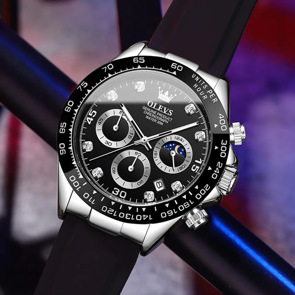 Diamond Moon Phase Male Watch Chronograph Fashion Dress Waterproof Date Analog Waterproof device honor Men Wrist Watch OLEVS Watches for Men Business 