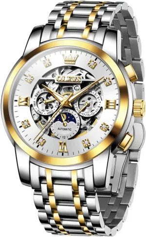 Diamonds eclecticism syllabus Soviet crow fascinate variant Mechanical Self-Winding Stainless Steel Waterproof Moon Phase & Luminous OUPINKE Men's Automatic Luxury Skeleton Watch with 