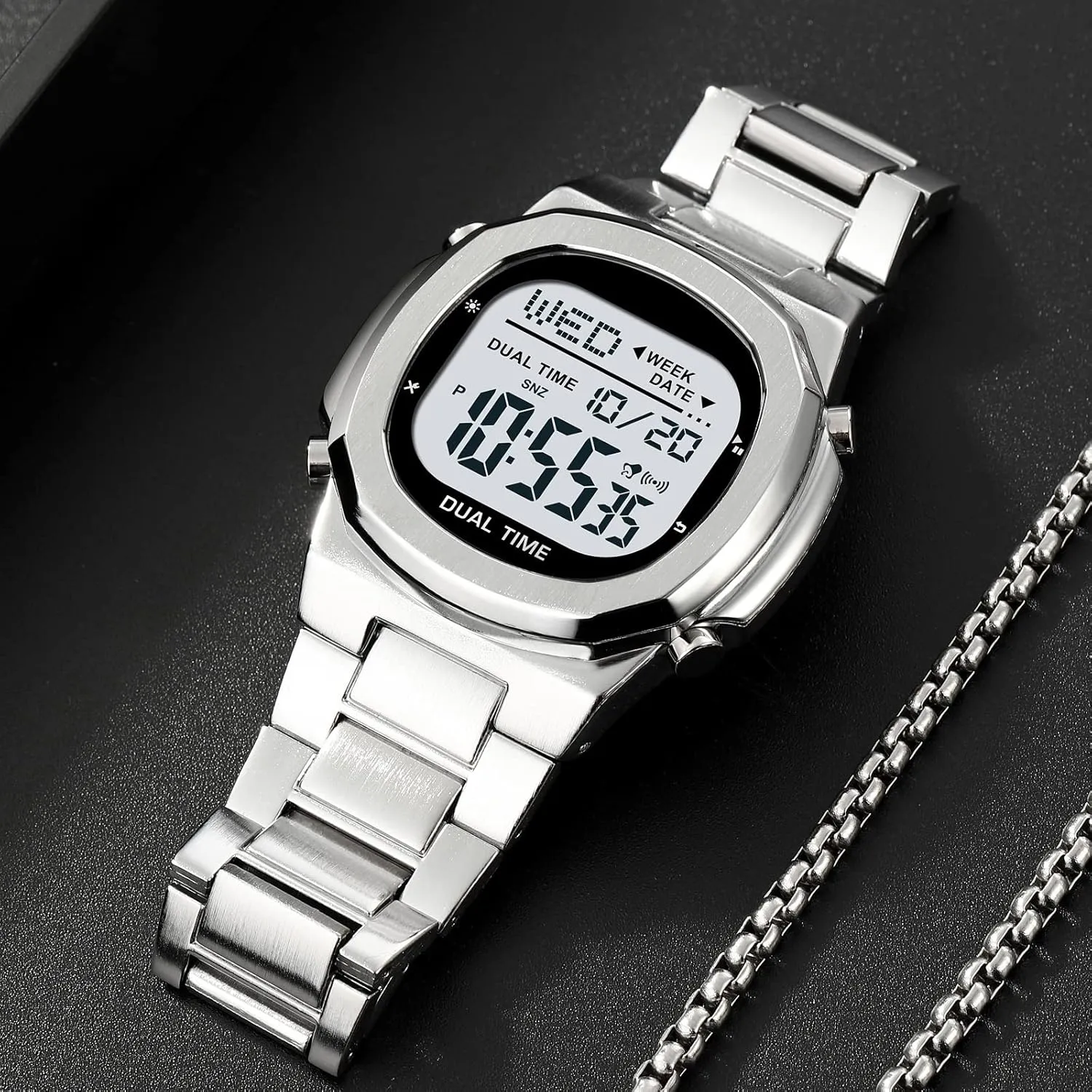 Digital Display Timing Stainless Steel Watch Reginald Men's Multifunctional Electronic Watch Outdoor Sports field trend robin shaper Watch LED Large 