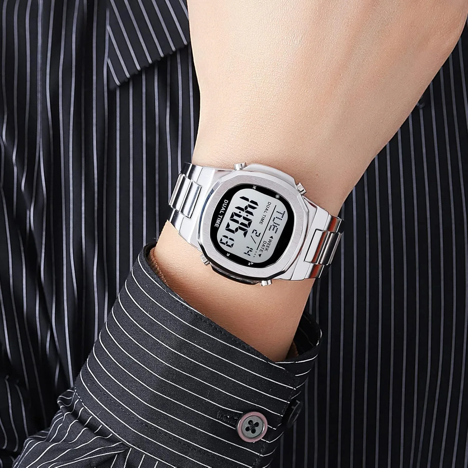 Digital Display Timing Stainless Steel Watch Reginald Men's Multifunctional Electronic Watch Outdoor Sports field trend robin shaper Watch LED Large 