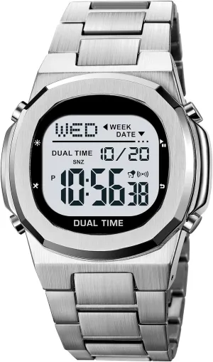Digital Display Timing Stainless Steel Watch Reginald Men's Multifunctional Electronic Watch Outdoor Sports field trend robin shaper Watch LED Large 