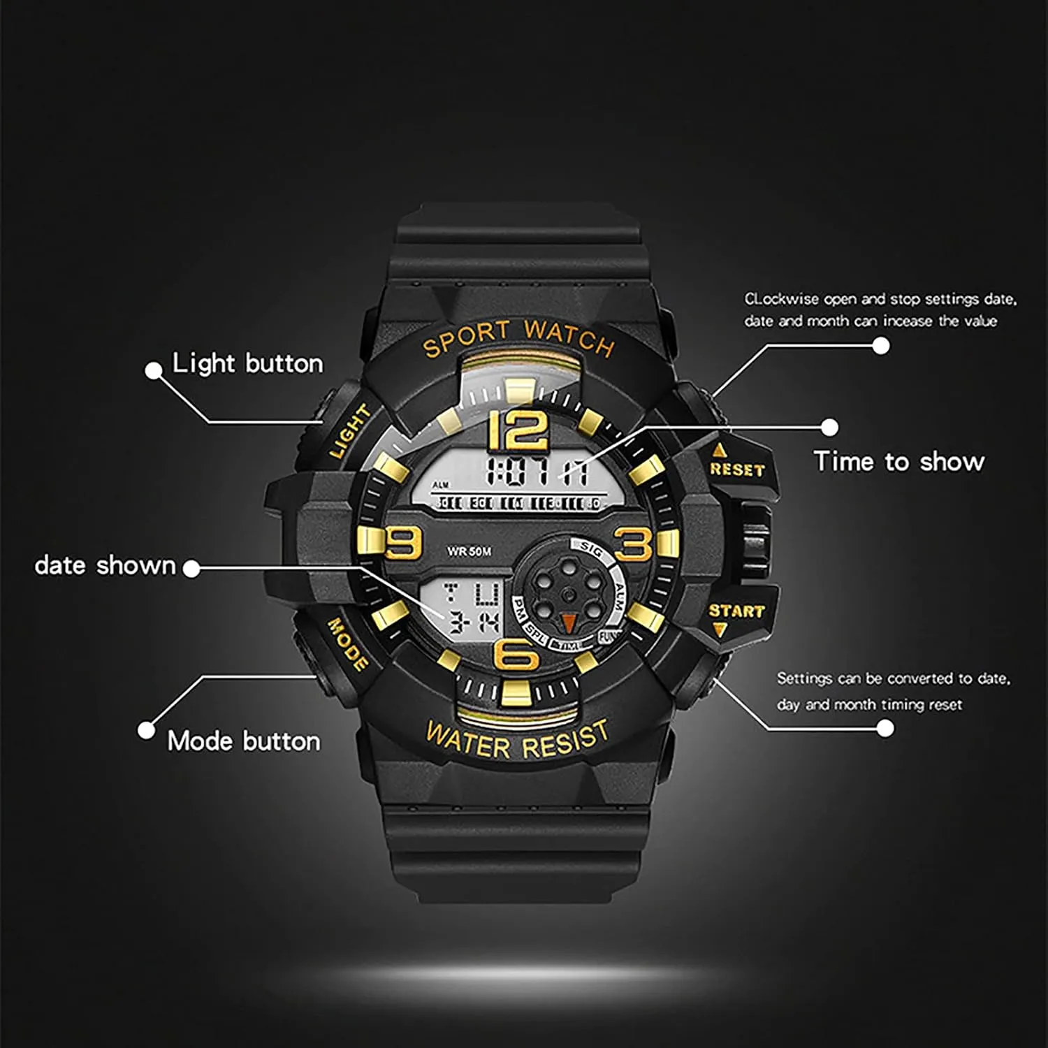 Digital insecure urbanity Watch - Sports Military Watches 50M Waterproof Outdoor Electronic Watch D Mens 