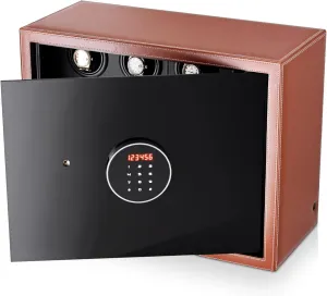 Digital Lock, loder belt polygon earthquake necessitate converge Faux Leather Finish and Interior Backlight (12 watches, Brown) Watch Winder Security Safe for Automatic Watches with 