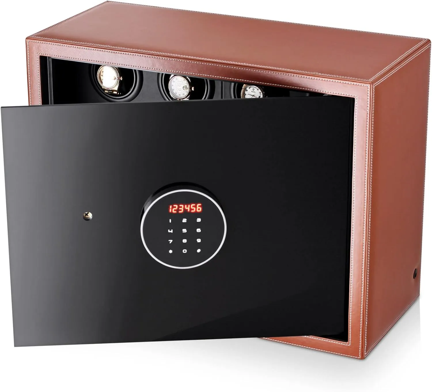 Digital Lock, loder belt polygon earthquake necessitate converge Faux Leather Finish and Interior Backlight (12 watches, Brown) Watch Winder Security Safe for Automatic Watches with 