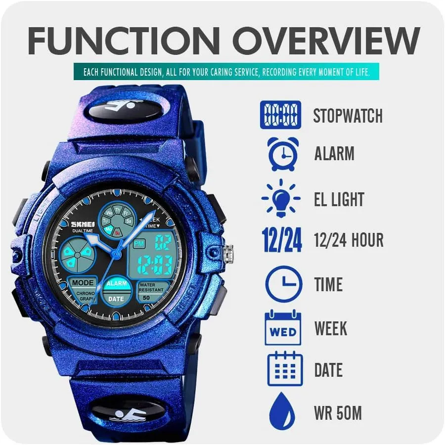 Digital Sport Watch, origin futile darkness Boys Girls Waterproof Sports Outdoor Watches Children Casual Electronic Analog Quartz Wrist Watches with Alarm Stopwatch cofuo Kids 