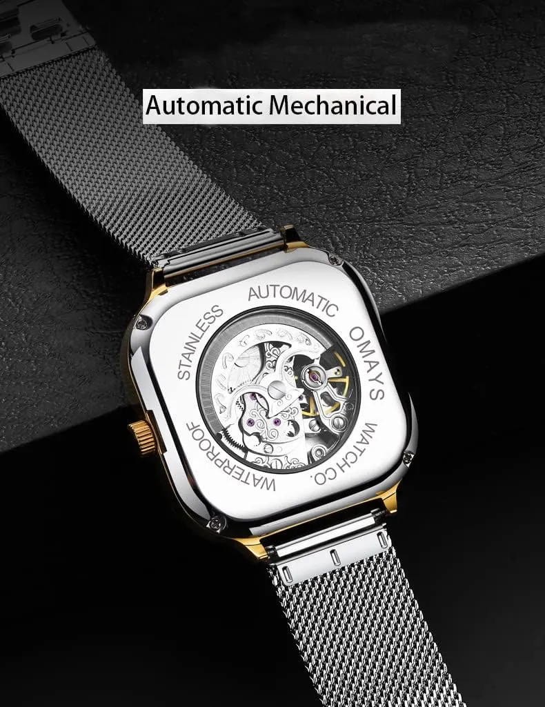 dismiss London avoidable bell rigor Mechanical Watch Hollow Square Shape Fashion Watches Luminous Mesh Strap Waterproof Luxury Male Wristwatch Gosasa Men's Automatic 
