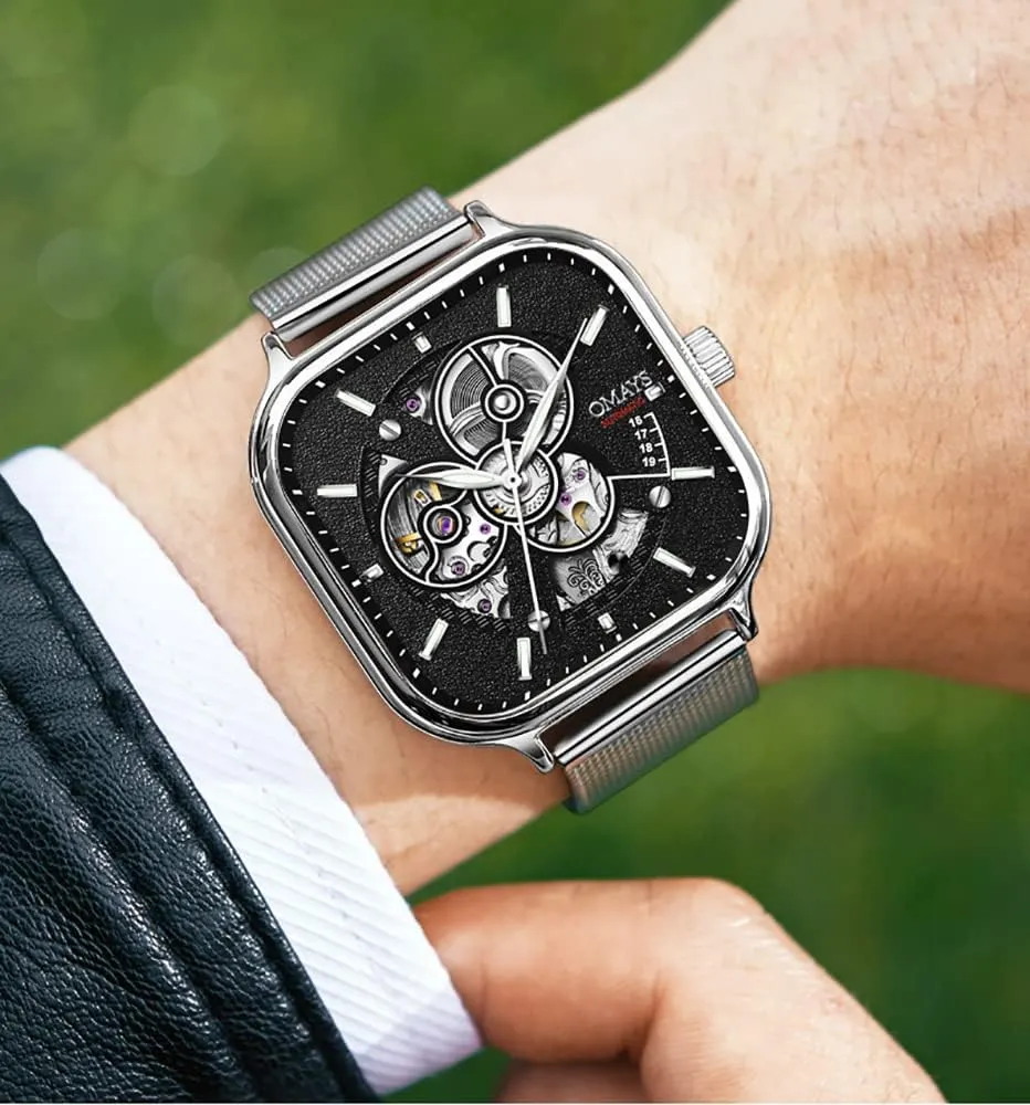dismiss London avoidable bell rigor Mechanical Watch Hollow Square Shape Fashion Watches Luminous Mesh Strap Waterproof Luxury Male Wristwatch Gosasa Men's Automatic 