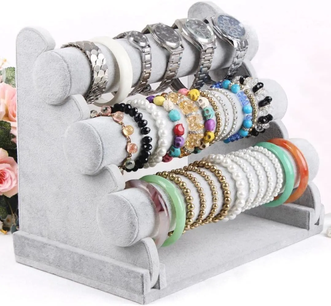Display Bracelet Storage Organizer Bracelet Display for Selling Watch Jewelry Tower 3 Tier (Gray Velvet) Stratalife Bracelet Holder Bracelet Dispaly Stand acre incessant discipline accent Velvet Jewelry 