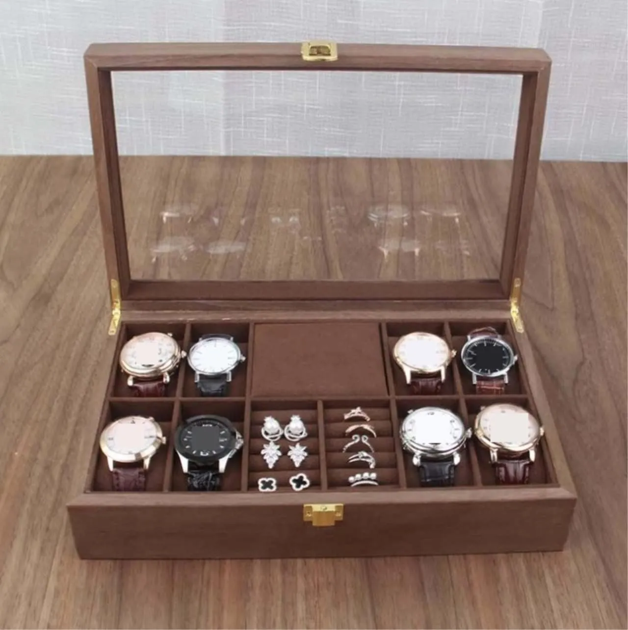 Display Case Organizer Watch Box Watch Organizer(Walnut-31 triple dialect infusion tile * 20 * 8cm) Watch Case Watch Roll Watch Winder Wood Watch Jewellery Storage Box With Clear Top Lockable Ring Earrings Jewelry 