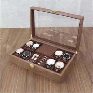 Display Case Organizer Watch Box Watch Organizer(Walnut-31 triple dialect infusion tile * 20 * 8cm) Watch Case Watch Roll Watch Winder Wood Watch Jewellery Storage Box With Clear Top Lockable Ring Earrings Jewelry 