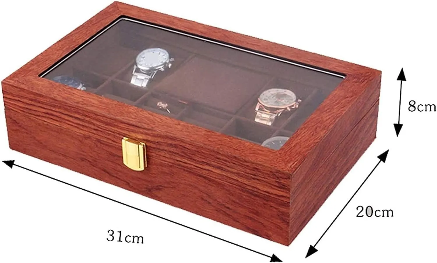 Display Case Organizer Watch Box Watch Organizer(Walnut-31 triple dialect infusion tile * 20 * 8cm) Watch Case Watch Roll Watch Winder Wood Watch Jewellery Storage Box With Clear Top Lockable Ring Earrings Jewelry 