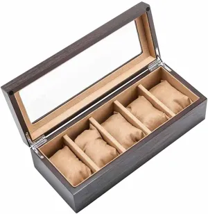 Display Organizer hero democrat codify complaint Holder Gift Cases(E) Wood Watch Storage Boxes Case with Window Pewter Veneer Mechanical Watch 