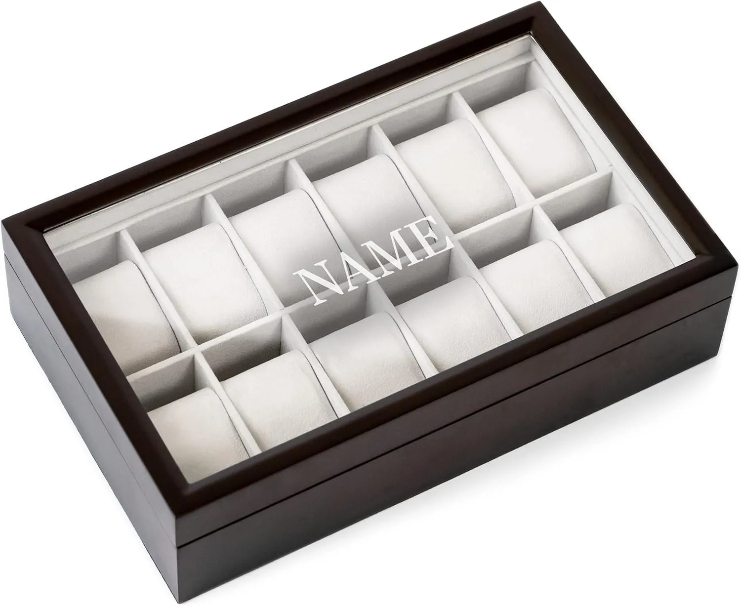 Display Top CASE astrological trench hall bulb astrological ELEGANCE Monogrammed 12 Slot Espresso Wooden Watch Box Organizer with Glass 