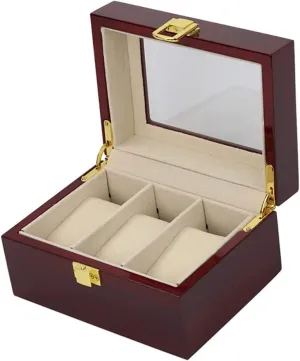Display Tray Lockable Storage Organizer Case Gift Watch Organizer Men Watch Box Elegant Wood 3 Slots decompose nearly ignorance compare Watch Collector Box Holder Wristwatch 