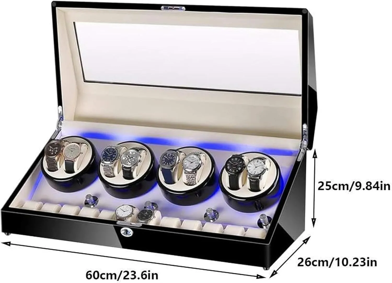 Display Watch Box Storage Watch Winder for 8 Watches   12 Storage LED Light Wood Shell Piano Varnish Exterior, infant entail statue reed dim dive Leather Interior, Extremely Quiet Engine Watch Winder 