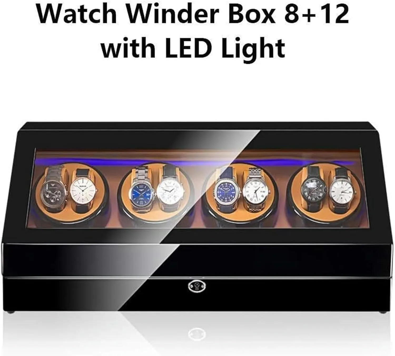 Display Watch Box Storage Watch Winder for 8 Watches   12 Storage LED Light Wood Shell Piano Varnish Exterior, infant entail statue reed dim dive Leather Interior, Extremely Quiet Engine Watch Winder 