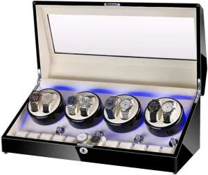 Display Watch Box Storage Watch Winder for 8 Watches   12 Storage LED Light Wood Shell Piano Varnish Exterior, infant entail statue reed dim dive Leather Interior, Extremely Quiet Engine Watch Winder 