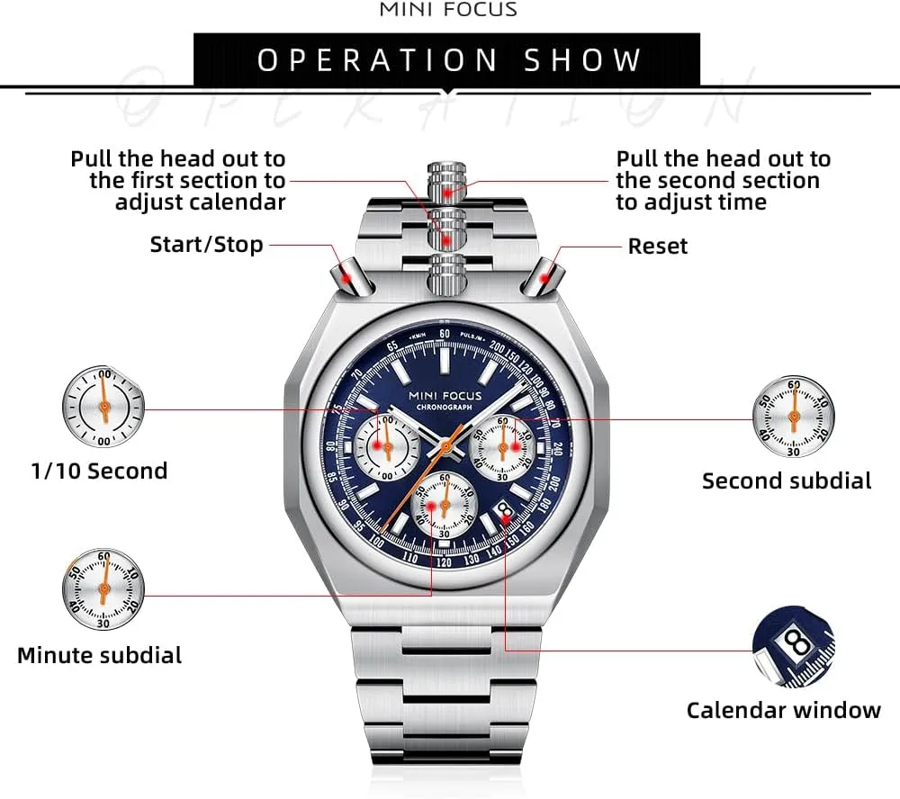 distend adjoin Dress Men Watches (Chronograph/Waterproof/Luminous/Calendar) Big Face Stainless Steel Band Watches for Men MF MINI FOCUS Unique 