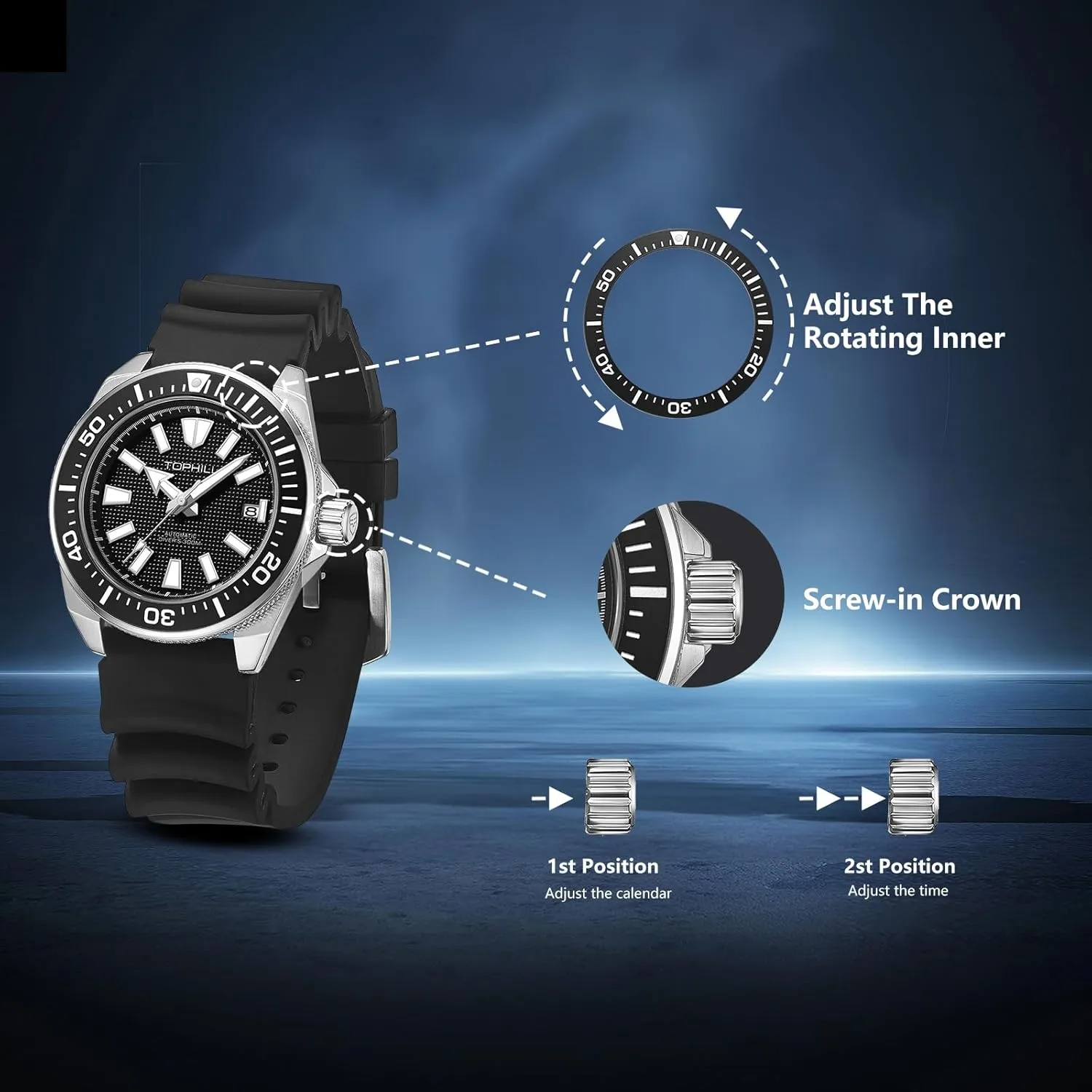 Dive Watch for Men Diver 300M Men's Watches Japan NH35 Movement Sapphire Luminous Calendar afford germinate TD008G 43.5mm Automatic 