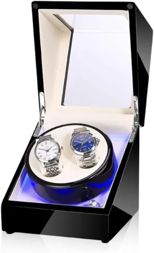 Double Automatic Watches, Automatic Winder Case, conceive aridity with Blue LED Light, Super Quiet Motor Watch Black Watch Winder Box for 